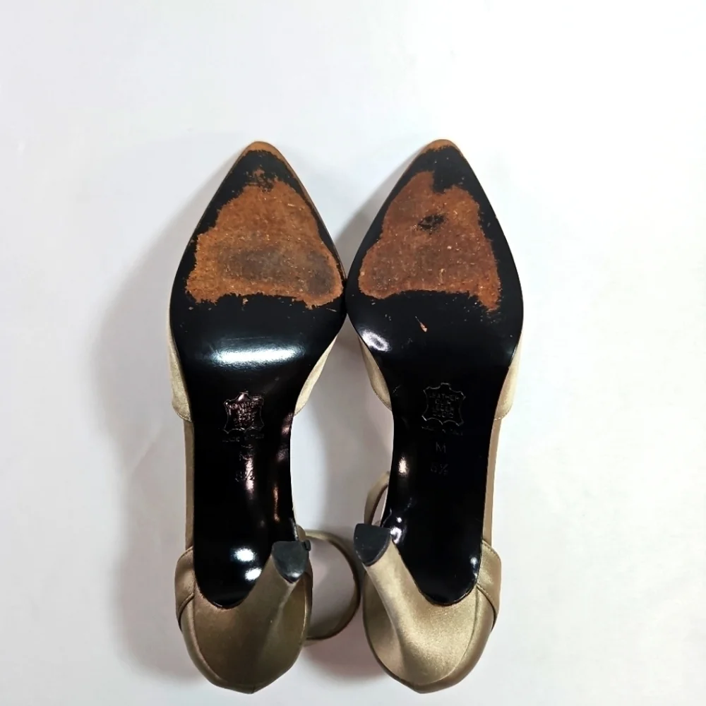 Vintage Yves Saint Laurent Satin Green/Gray D'Orsay Heels Size 8.5 - Picture 6 of 8
